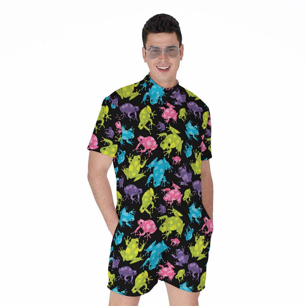 Colorful Frog Pattern Print Men's Rompers