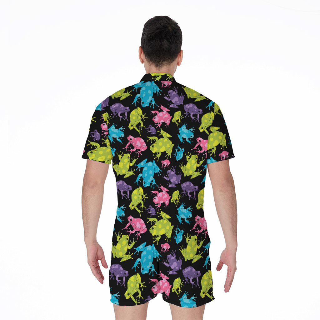 Colorful Frog Pattern Print Men's Rompers
