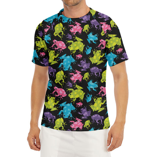Colorful Frog Pattern Print Men's Short Sleeve Rash Guard
