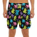 Colorful Frog Pattern Print Men's Split Running Shorts