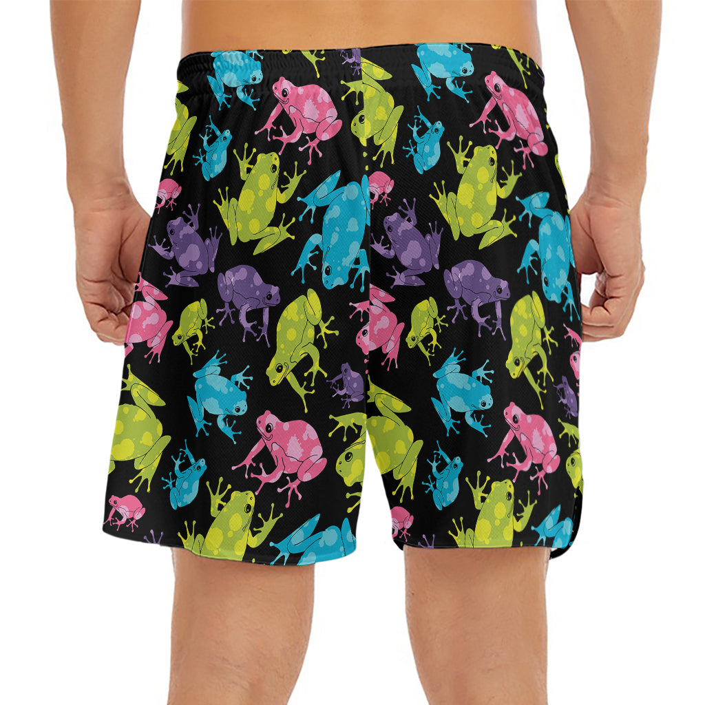 Colorful Frog Pattern Print Men's Split Running Shorts