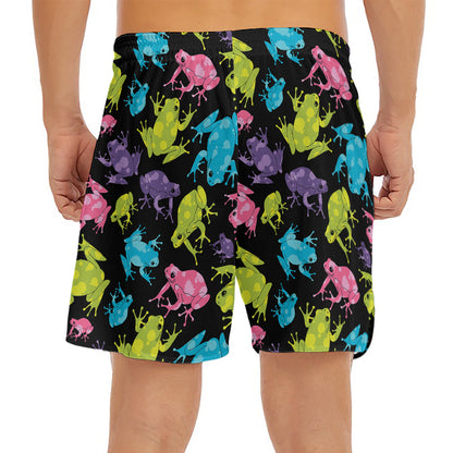 Colorful Frog Pattern Print Men's Split Running Shorts