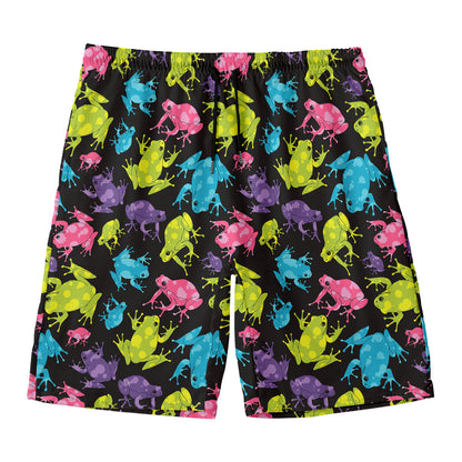 Colorful Frog Pattern Print Men's Swim Trunks