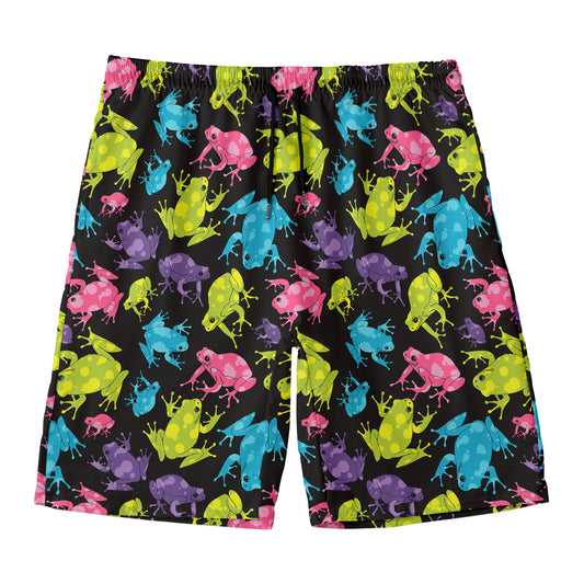 Colorful Frog Pattern Print Men's Swim Trunks