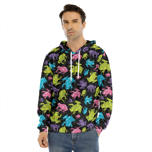 Colorful Frog Pattern Print Men's Velvet Pullover Hoodie