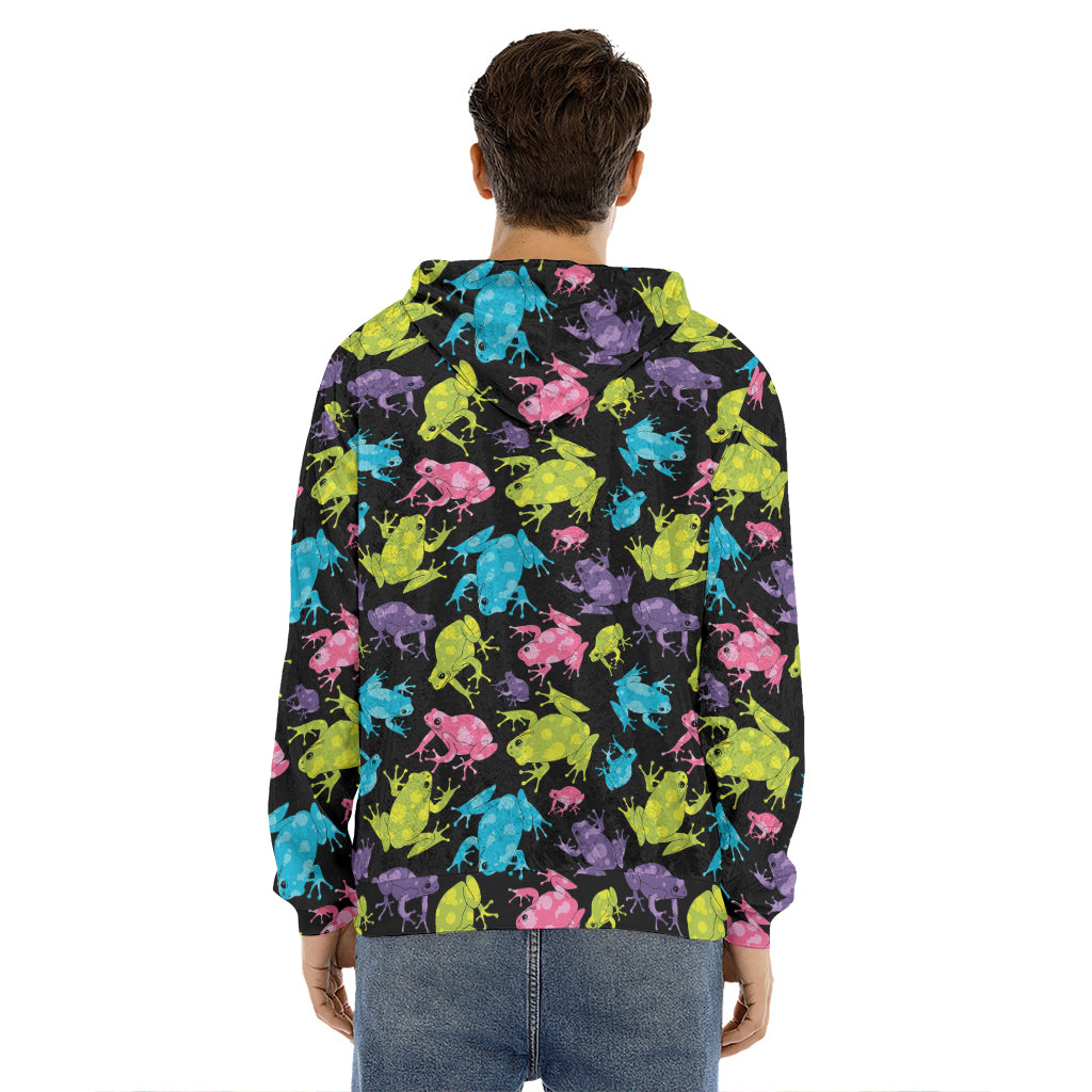 Colorful Frog Pattern Print Men's Velvet Pullover Hoodie