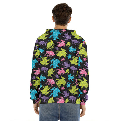 Colorful Frog Pattern Print Men's Velvet Pullover Hoodie