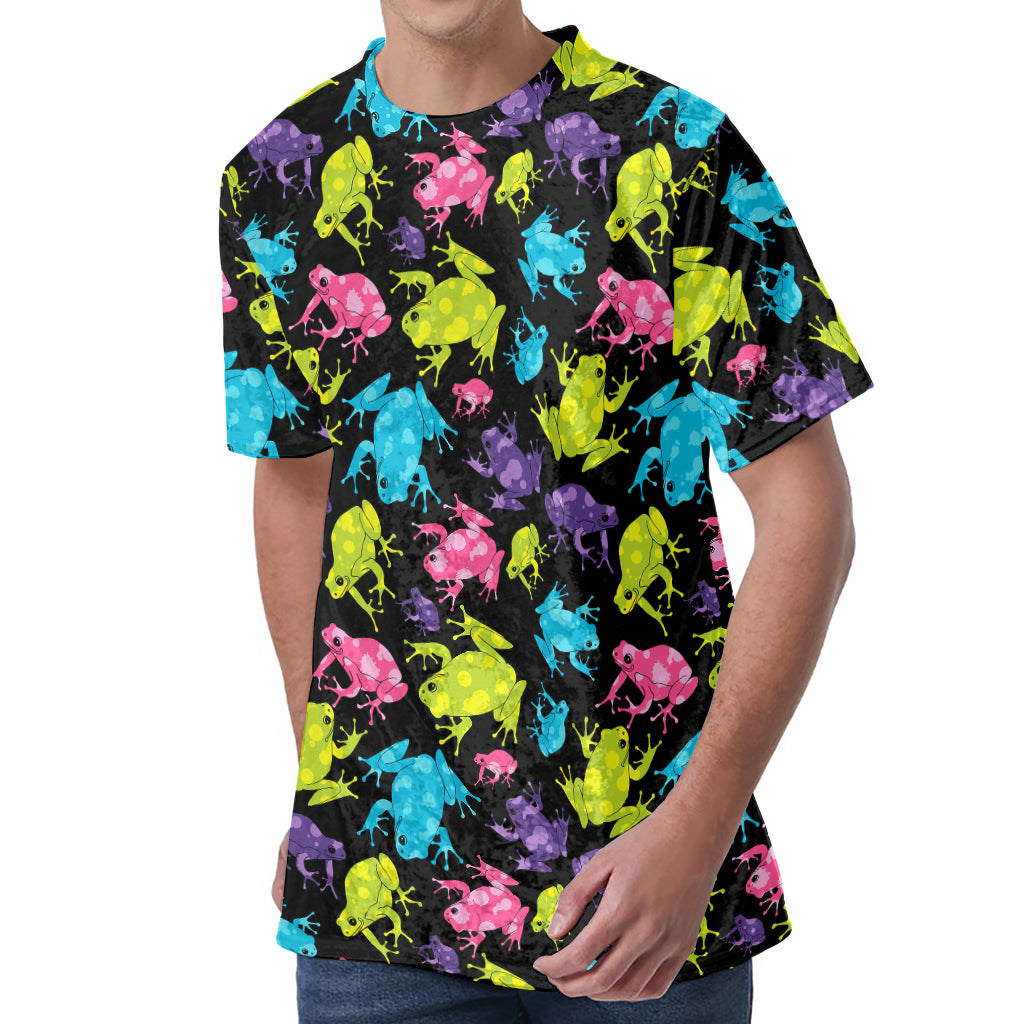 Colorful Frog Pattern Print Men's Velvet T-Shirt