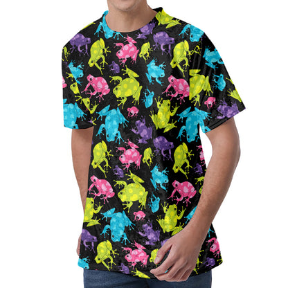 Colorful Frog Pattern Print Men's Velvet T-Shirt