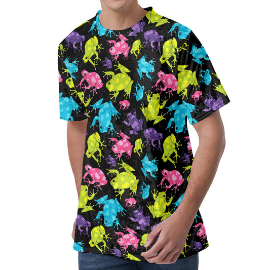 Colorful Frog Pattern Print Men's Velvet T-Shirt