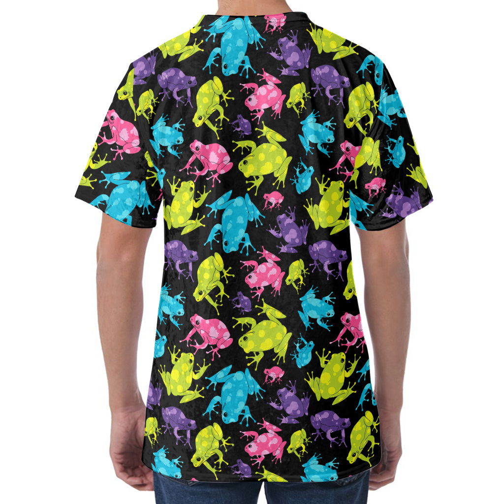 Colorful Frog Pattern Print Men's Velvet T-Shirt