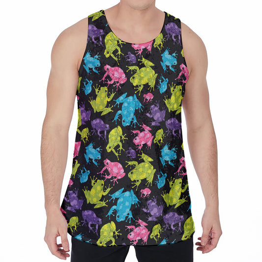 Colorful Frog Pattern Print Men's Velvet Tank Top