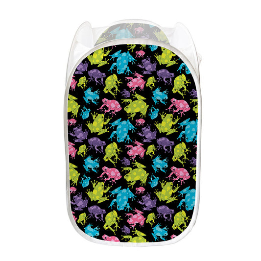 Colorful Frog Pattern Print Mesh Laundry Hamper