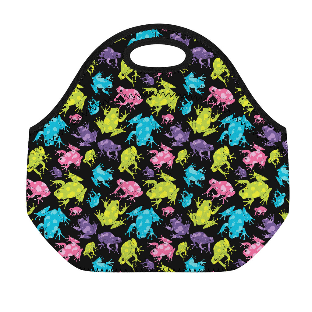 Colorful Frog Pattern Print Neoprene Lunch Bag