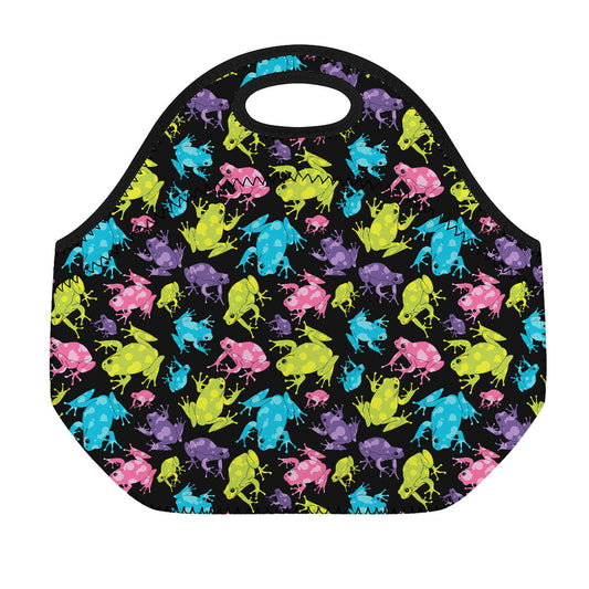 Colorful Frog Pattern Print Neoprene Lunch Bag