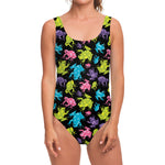 Colorful Frog Pattern Print One Piece Swimsuit