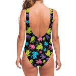 Colorful Frog Pattern Print One Piece Swimsuit