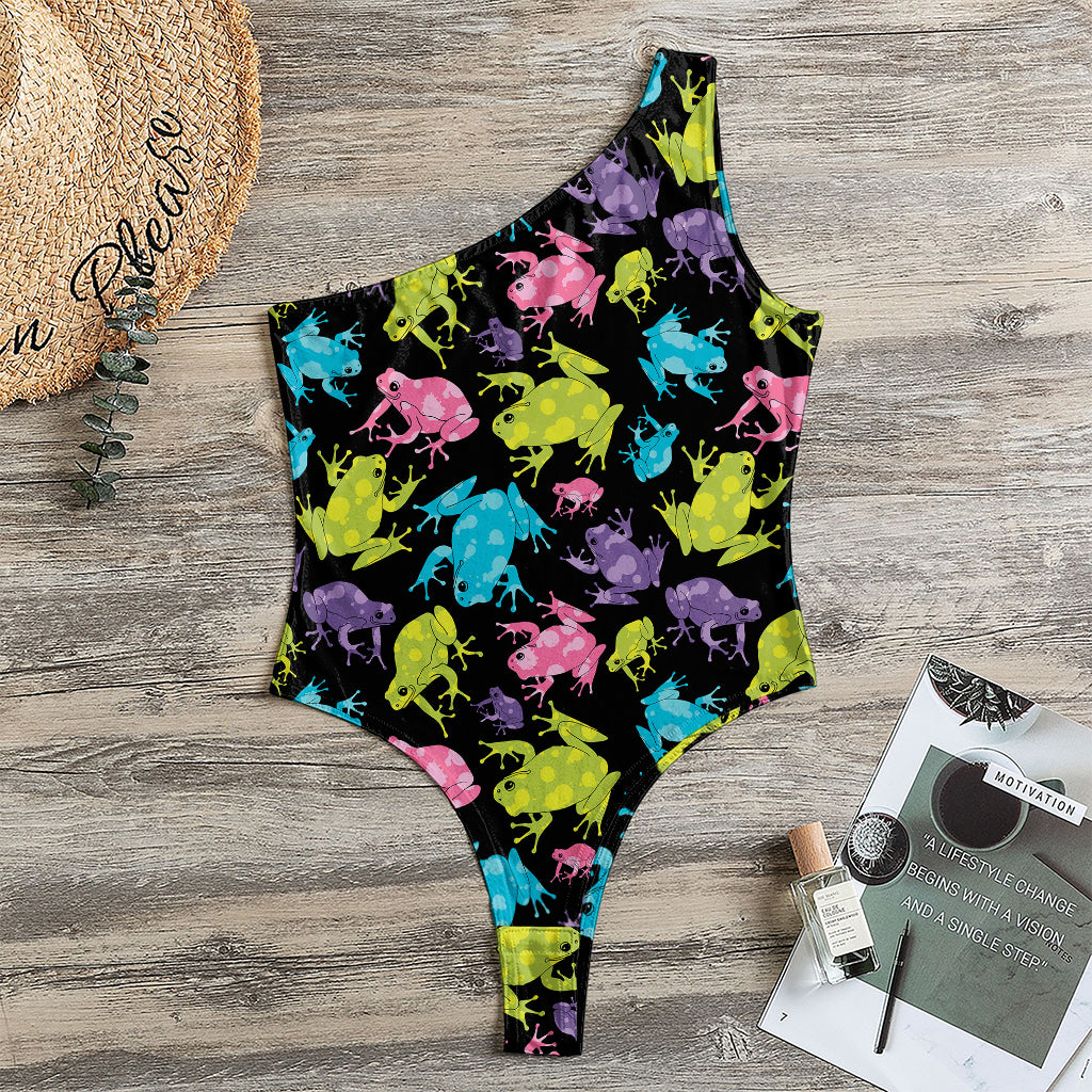 Colorful Frog Pattern Print One Shoulder Bodysuit