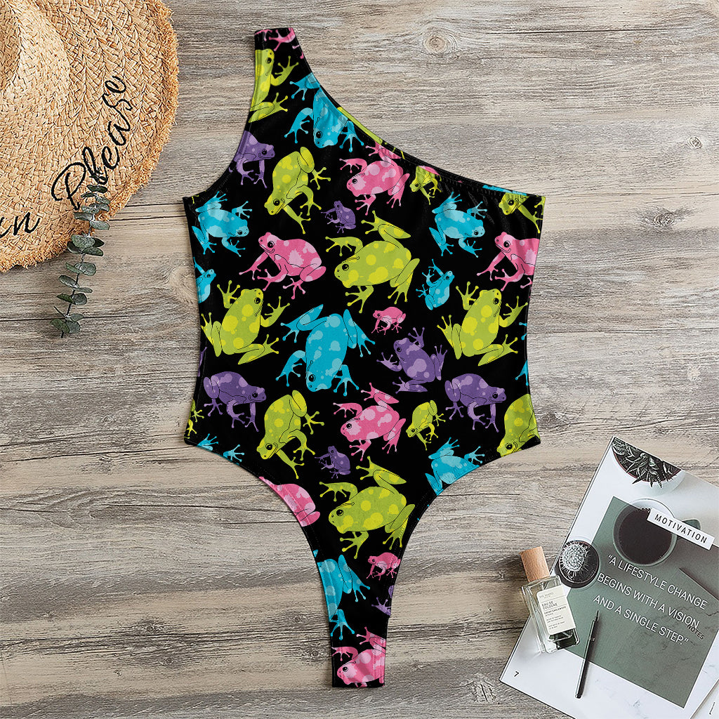 Colorful Frog Pattern Print One Shoulder Bodysuit