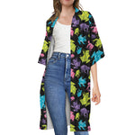 Colorful Frog Pattern Print Open Front Beach Cover Up