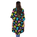 Colorful Frog Pattern Print Open Front Beach Cover Up