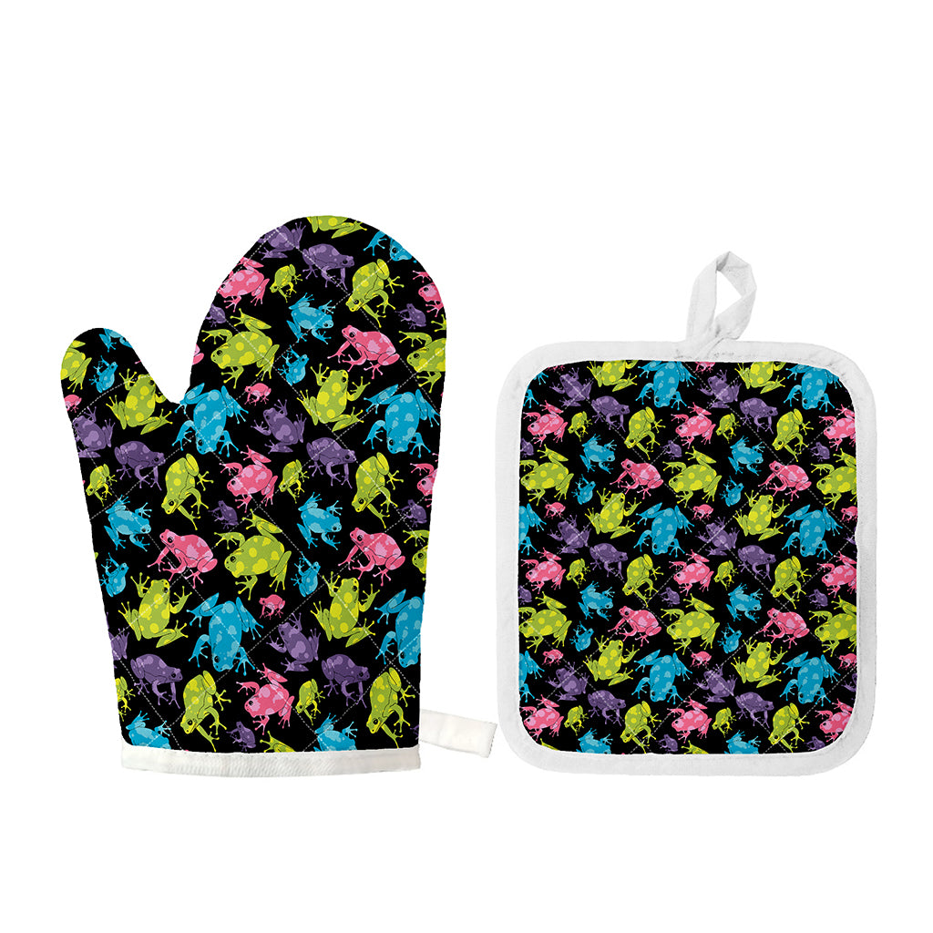 Colorful Frog Pattern Print Oven Mitt And Pot Holder Set