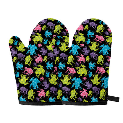 Colorful Frog Pattern Print Oven Mitts