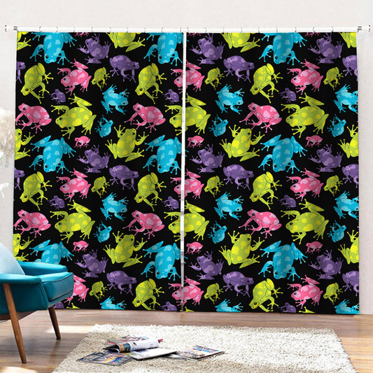 Colorful Frog Pattern Print Pencil Pleat Curtains