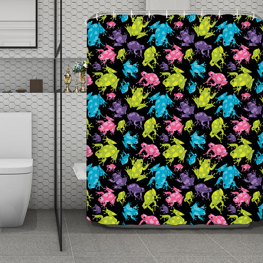 Colorful Frog Pattern Print Polyester Shower Curtain