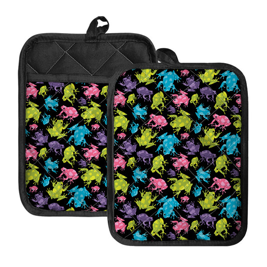 Colorful Frog Pattern Print Pot Holders With Pocket