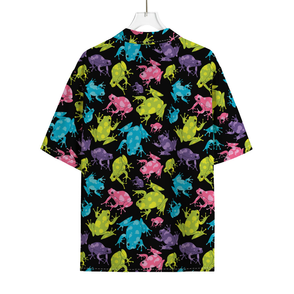 Colorful Frog Pattern Print Rayon Hawaiian Shirt