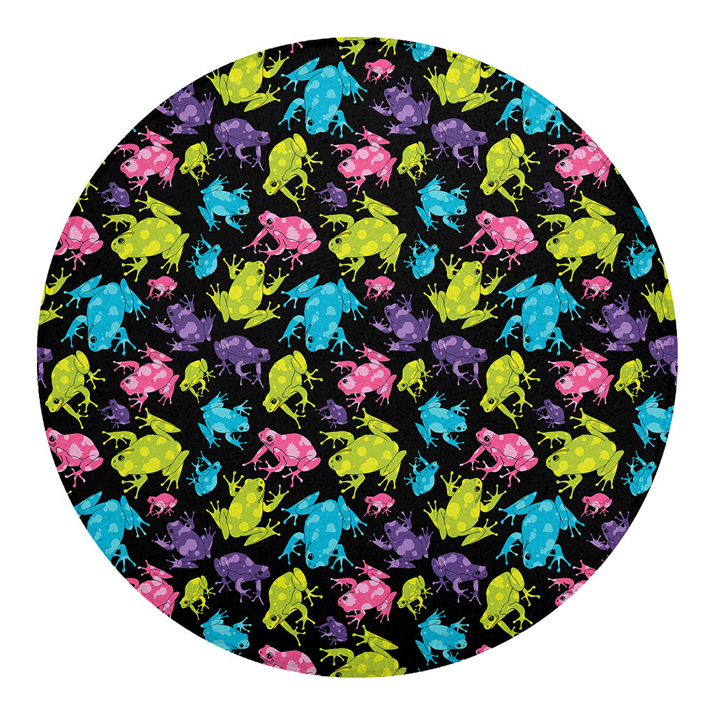Colorful Frog Pattern Print Round Blanket