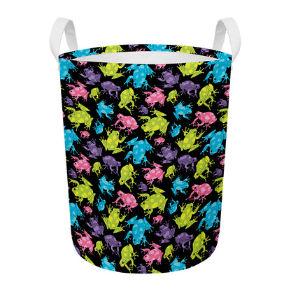 Colorful Frog Pattern Print Round Laundry Basket