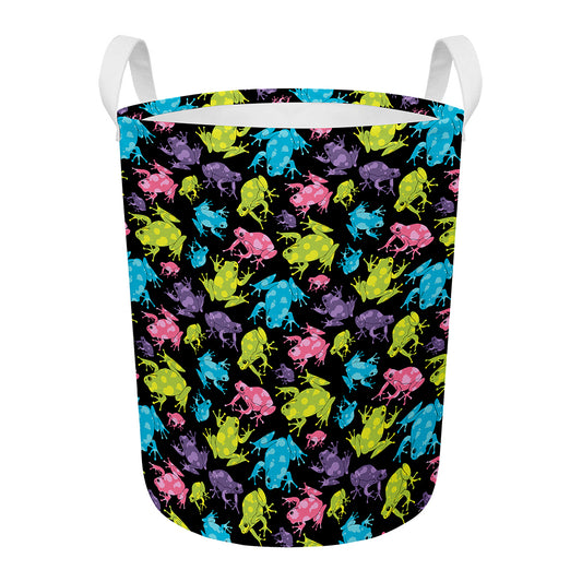 Colorful Frog Pattern Print Round Laundry Basket