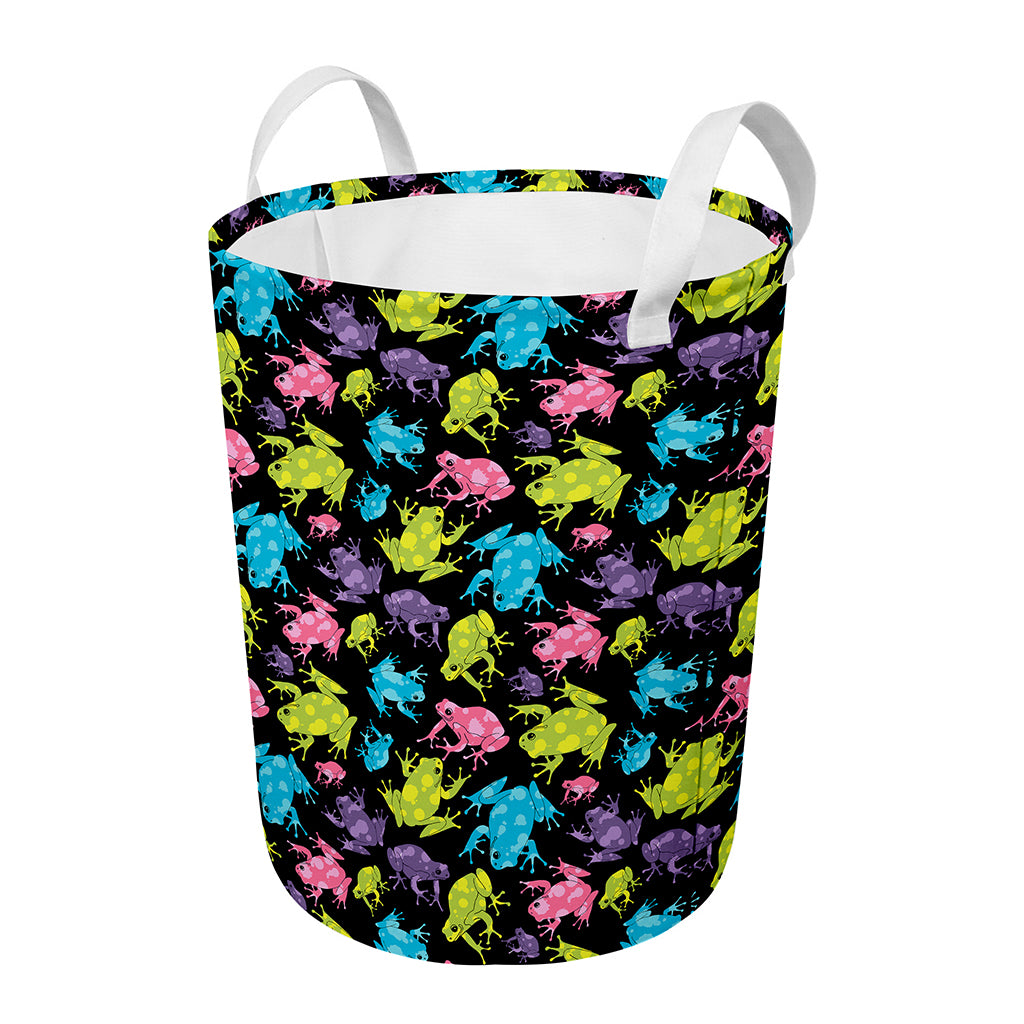 Colorful Frog Pattern Print Round Laundry Basket