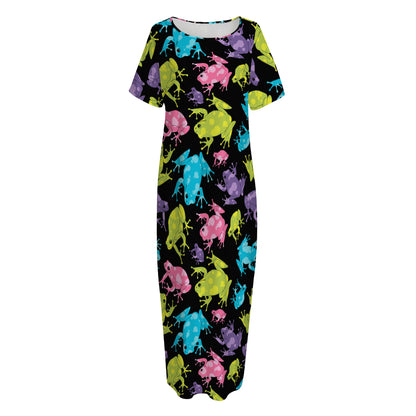 Colorful Frog Pattern Print Short Sleeve Long Nightdress
