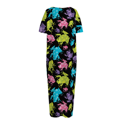 Colorful Frog Pattern Print Short Sleeve Long Nightdress