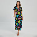Colorful Frog Pattern Print Short Sleeve Maxi Dress
