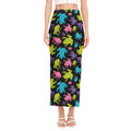 Colorful Frog Pattern Print Side Slit Maxi Skirt