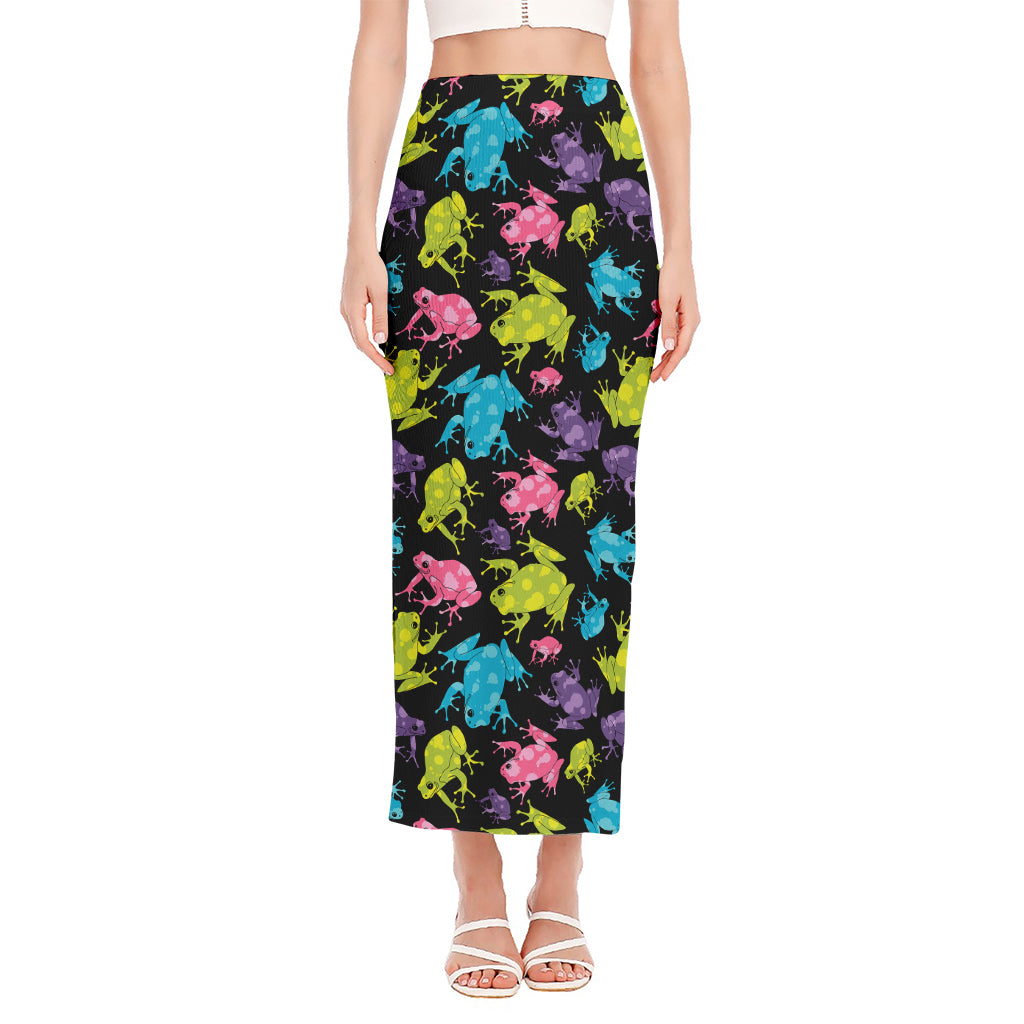 Colorful Frog Pattern Print Side Slit Maxi Skirt