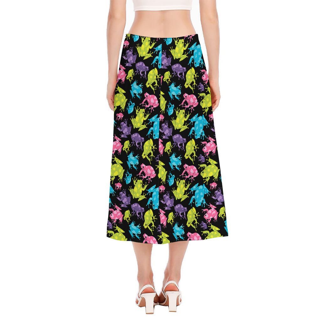 Colorful Frog Pattern Print Side Slit Midi Skirt