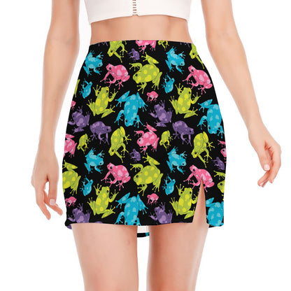 Colorful Frog Pattern Print Side Slit Mini Skirt