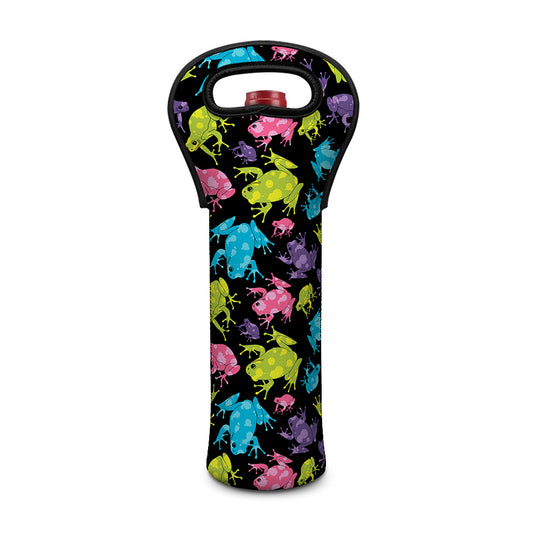 Colorful Frog Pattern Print Single Neoprene Wine Tote