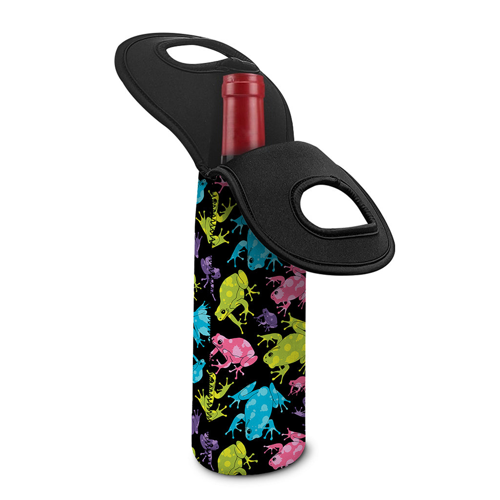 Colorful Frog Pattern Print Single Neoprene Wine Tote