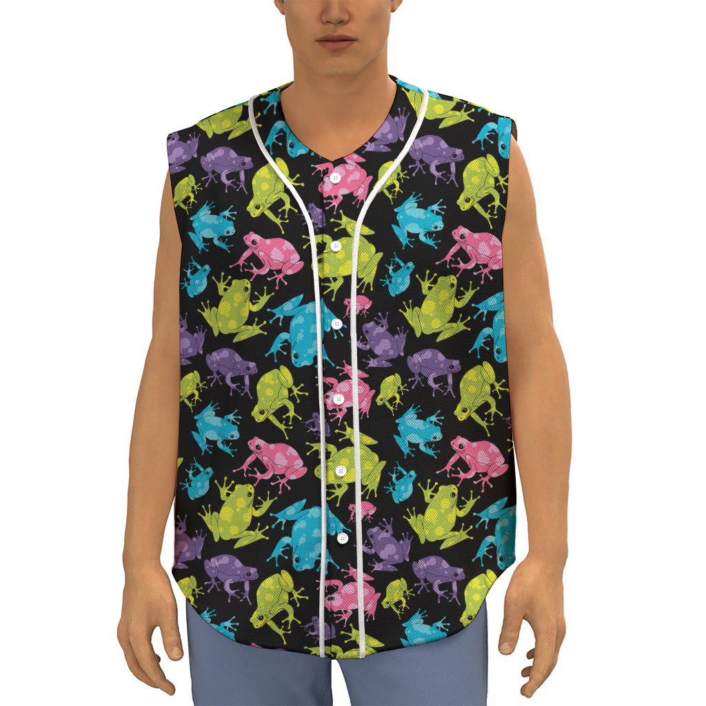 Colorful Frog Pattern Print Sleeveless Baseball Jersey