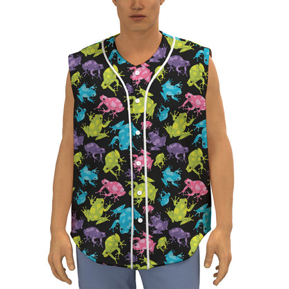 Colorful Frog Pattern Print Sleeveless Baseball Jersey