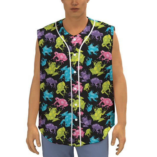 Colorful Frog Pattern Print Sleeveless Baseball Jersey