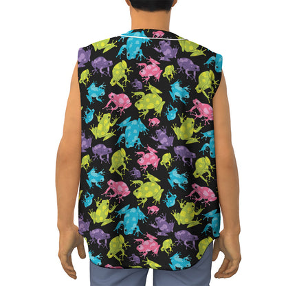Colorful Frog Pattern Print Sleeveless Baseball Jersey