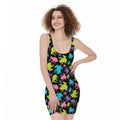 Colorful Frog Pattern Print Sleeveless Bodycon Dress