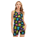 Colorful Frog Pattern Print Sleeveless One Piece Swimsuit